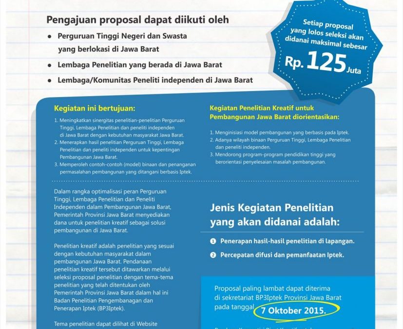 Kompetisi Riset Kreatif untuk Pembangunan Jawa Barat BP3IPTEK